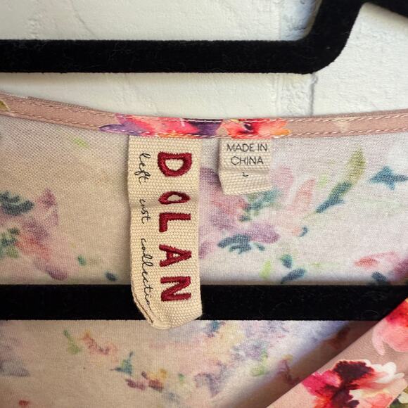 DOLAN Anthropologie Pink Taupe Flower Print Peplum Flutter Top sz L - Picture 5 of 6